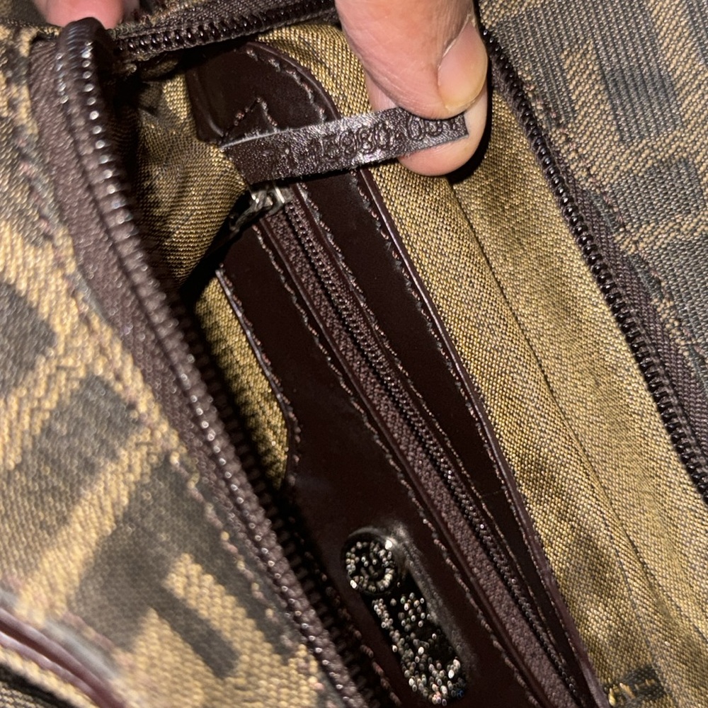 Fendi Brown Logo Canvas Shoulder Bag with Dark Brown Leather Trim - Picture 12 of 14